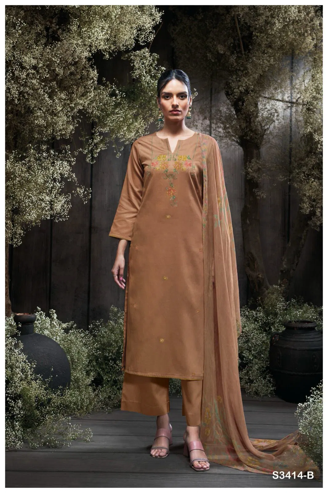 Jaeda 3414 by Ganga Cotton Silk Embroidery Salwar Suit Suppliers In India