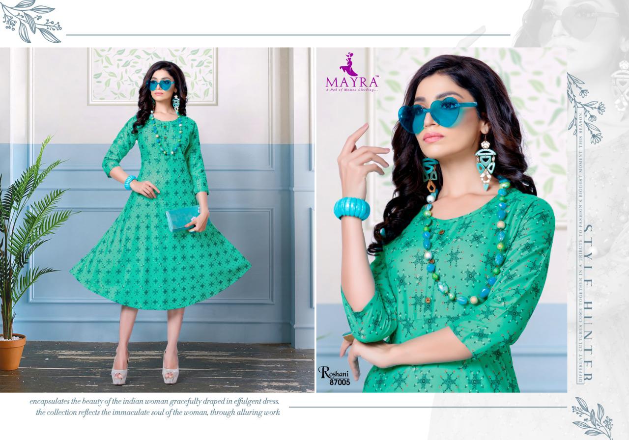 Mayra Roshani Latest Designer Rayon Print Party Wear Kurti Collection
