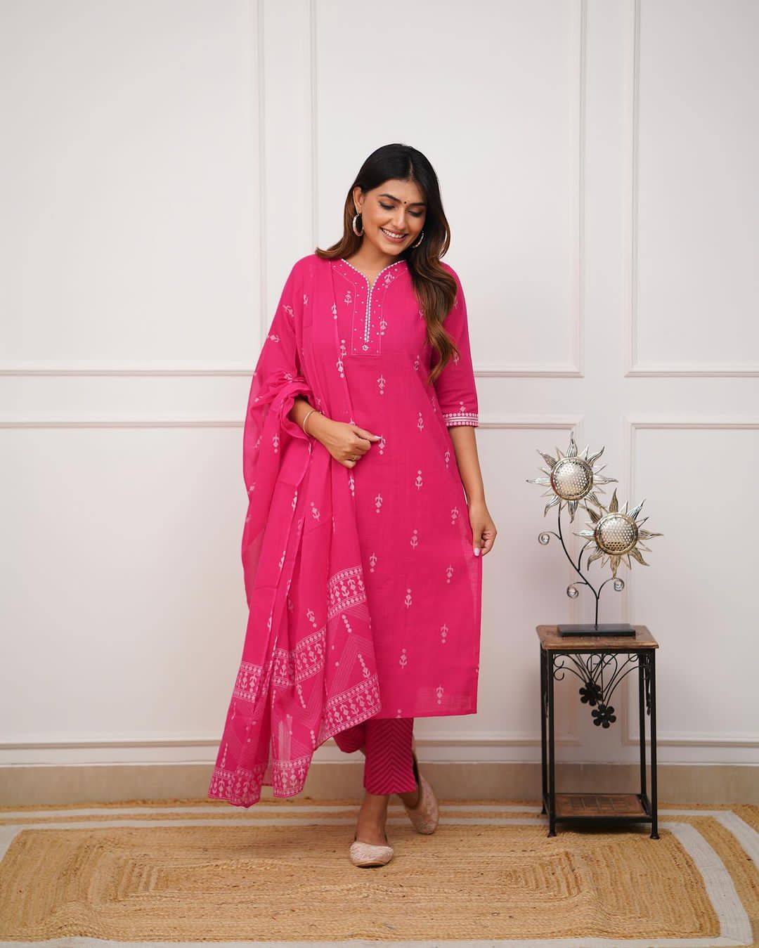 Akshar Designer Hand Block Print Stylish Front Cotton Kurti With Bottom Dupatta Wholesale Clothing Suppliers In india

