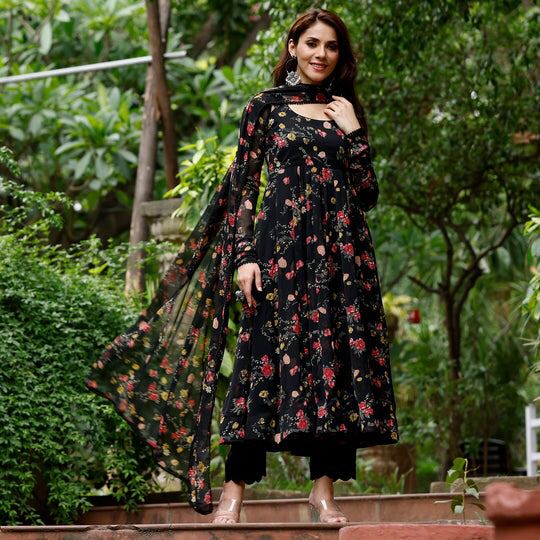 1111 Georgette Printed Dupatta With Anarkali Kurtis Catalog