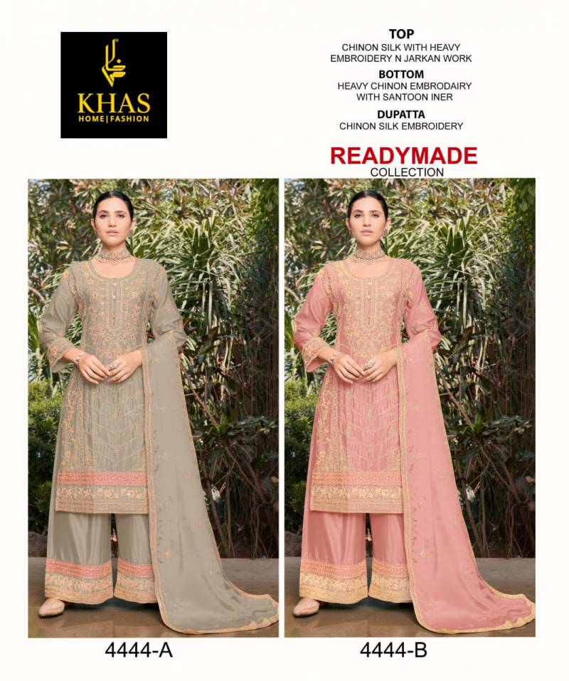Khas 4444 Chinon Silk Embroidered Kurti Bottom With Dupatta Wholesale Price In Surat