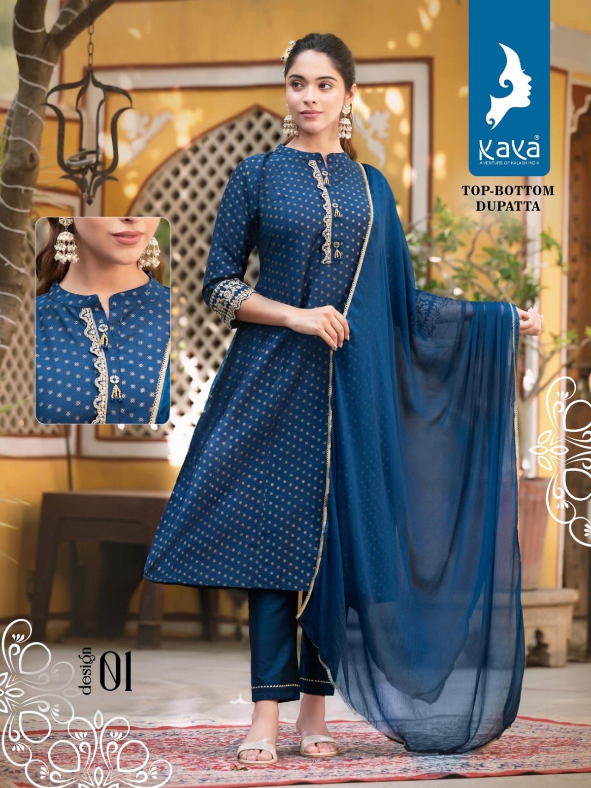 Aadhya By Kaya Long Silk Kurti With Bottom Dupatta Catalog