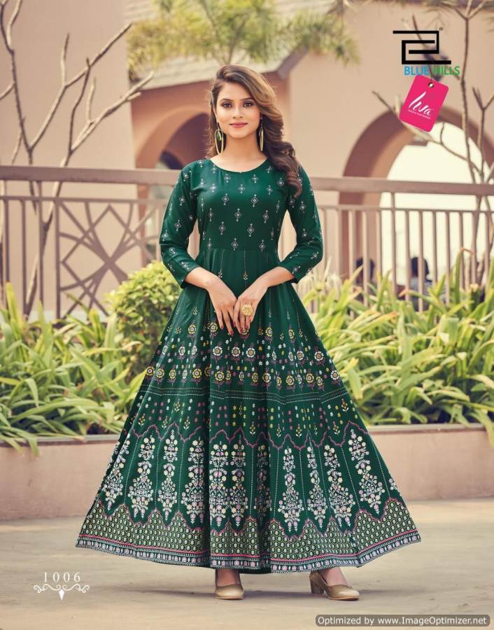Blue Hills Festival Night 1 Fancy Ethnic Wear Anarkali Rayon Long Kurti Collection