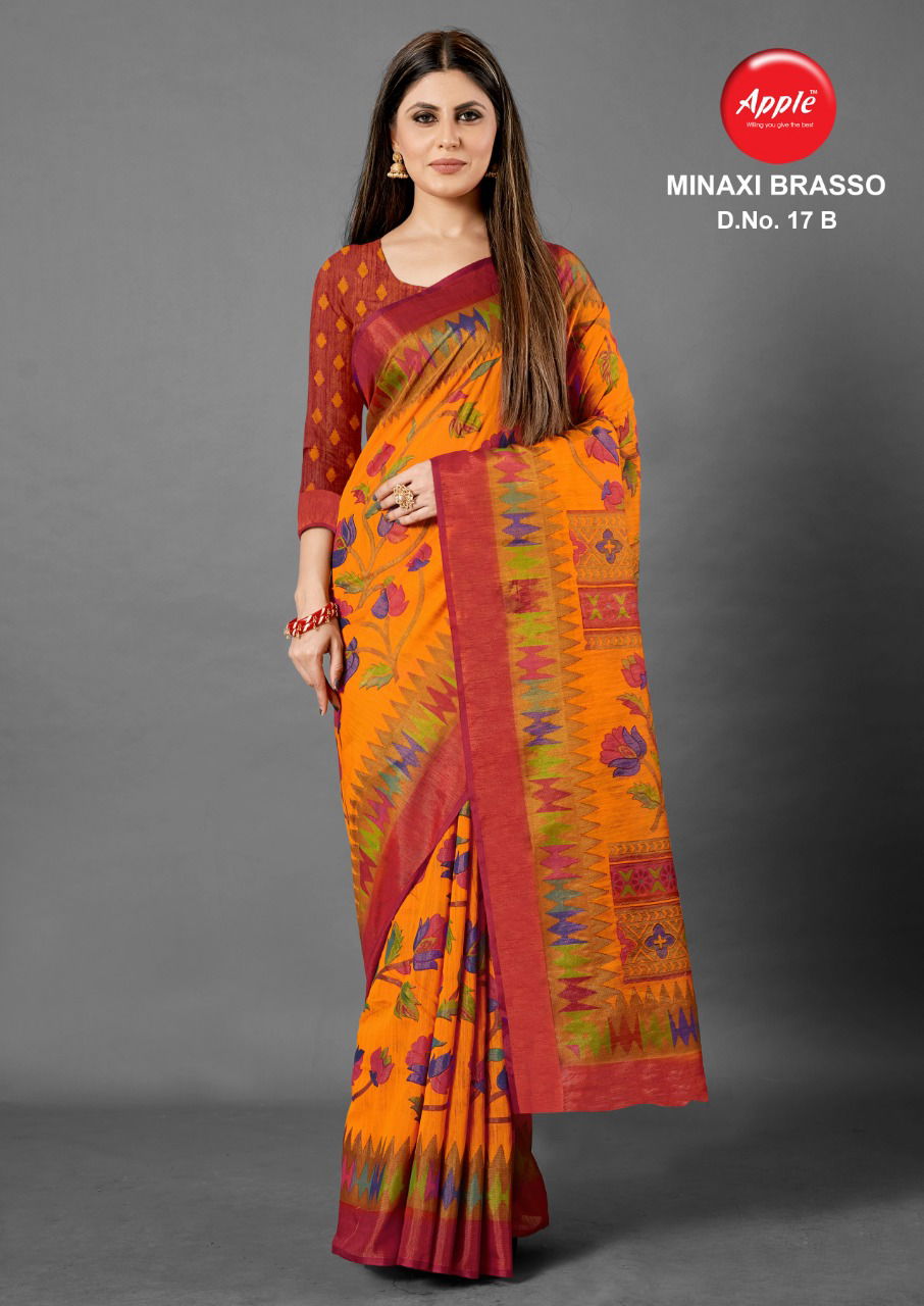 Apple Minaxi Brasso 17 Latest Fancy Designer Casual Wear Cotton Fancy Brasso Saree Collection
