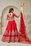 Red Colour Silk With Leaf Embroidery Work Lahenga With Blouse Dupatta Wholesale Market Surat KF 2144