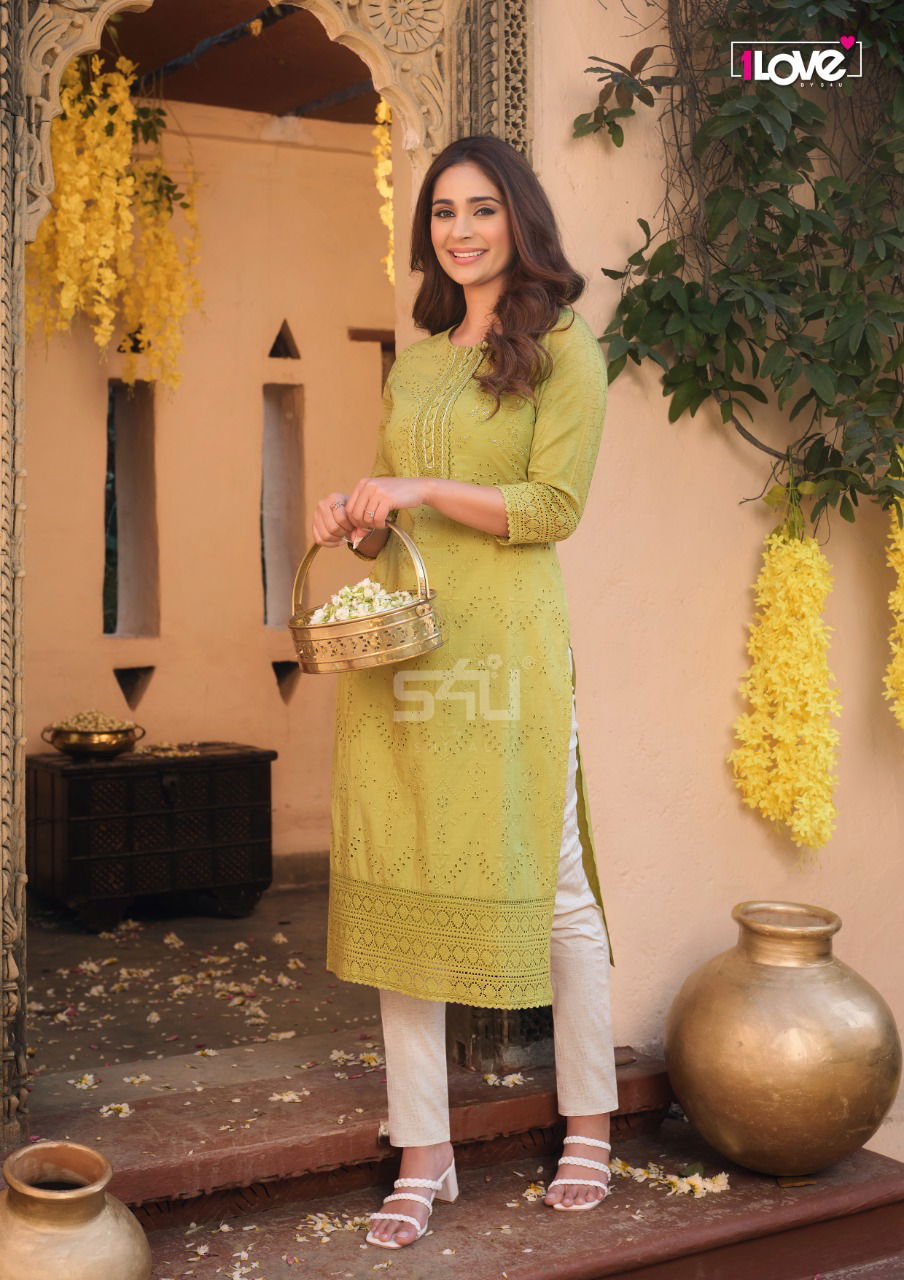 1 love Schiffli Fancy Designer Party Wear Latest Kurti Collection