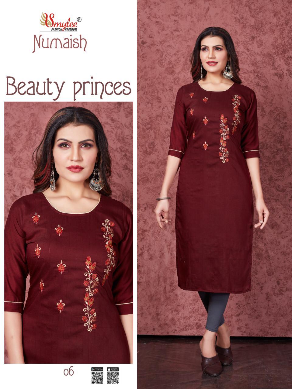 Smylee Numaish Designers Latest Fancy Festive Wear Heavy Silky Weaving Embroidery  Kurti Collection
