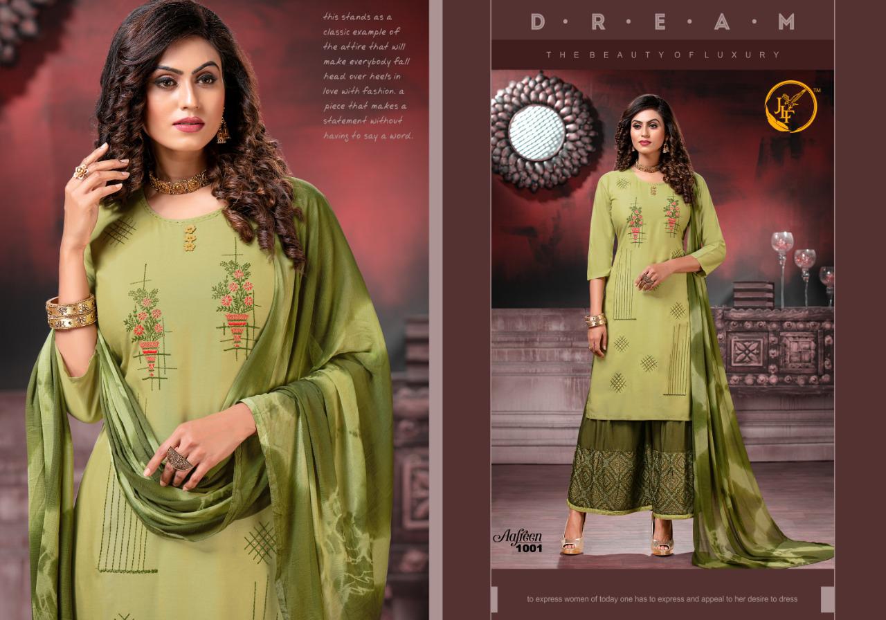 JLF Aafreen Latest Heavy Designer Rayon Print  Plazzo Suit Collection With Nazneen Shibori Dupatta