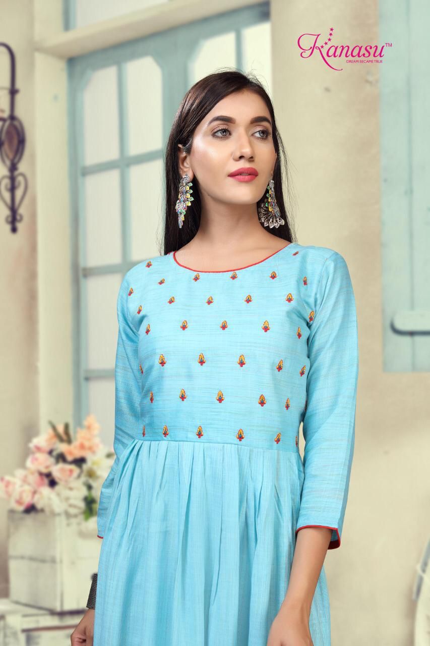 Kanasu Lemon Heavy Rayon Ethnic Wear Anarkali Long Designer Kurtis Collection
