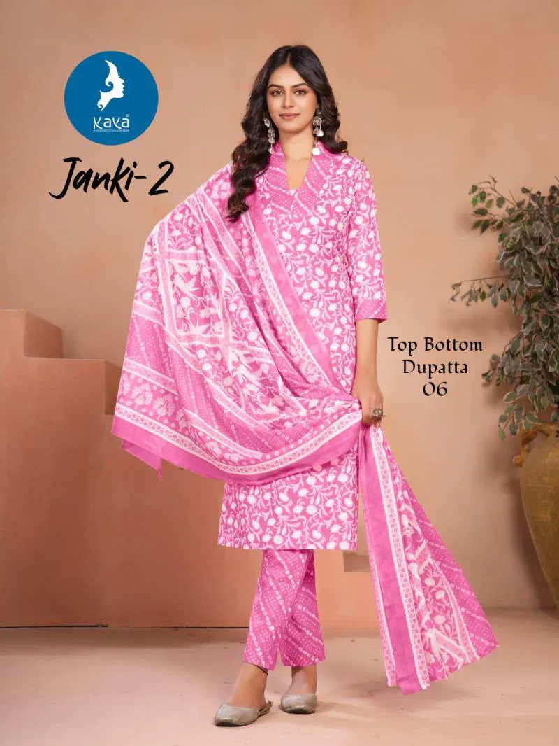 Janki 2 By Kaya Cotton Printed Kurti Pant With Dupatta Bulk Orders In India