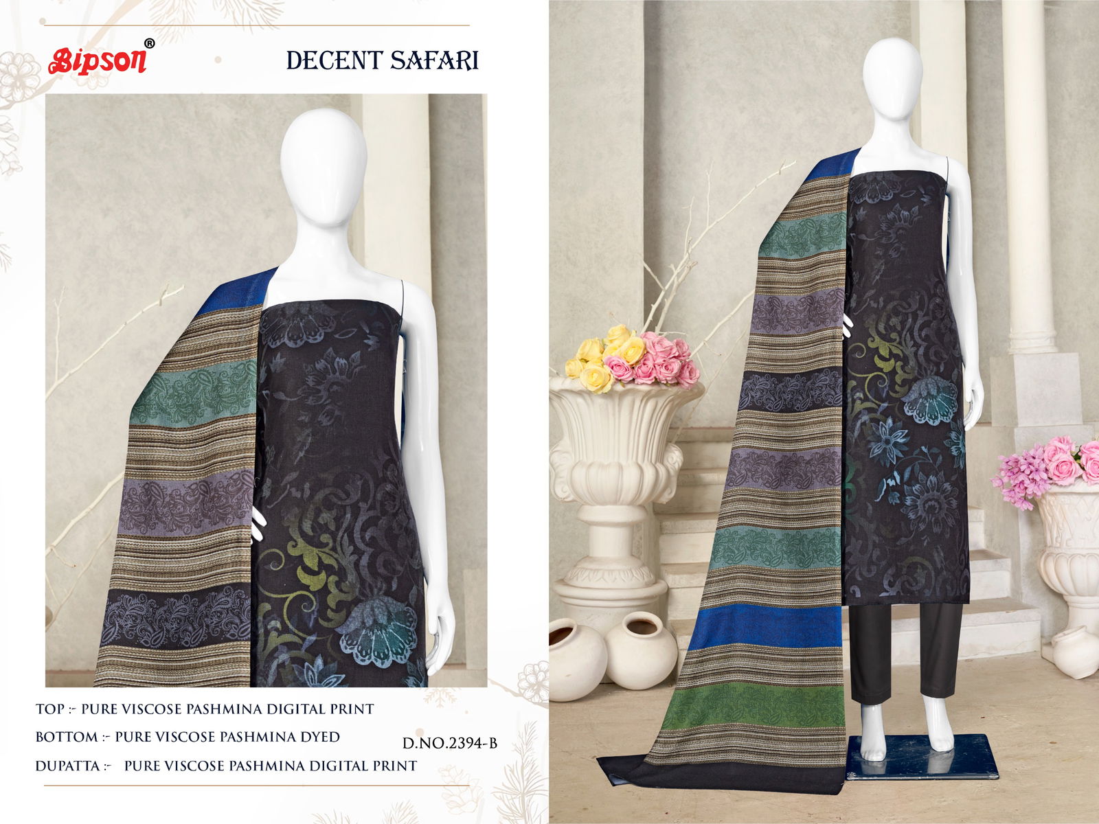 Bipson Decent Safari 2394 Printed Pashmina Dress Material Catalog
