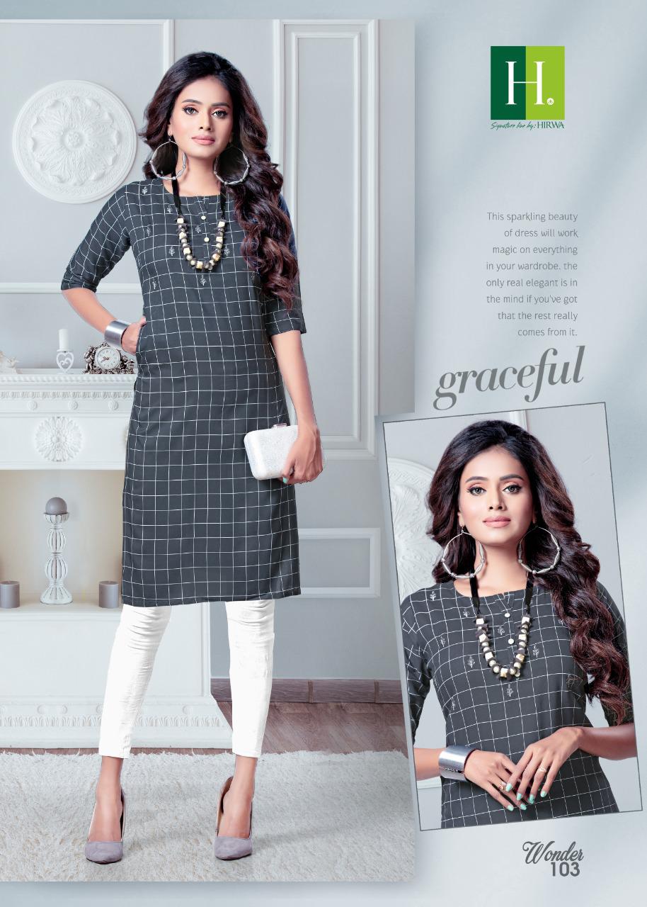 Hirwa Wonder Designer Exclusive Casual Wear Chex Rayon Kurti Collection