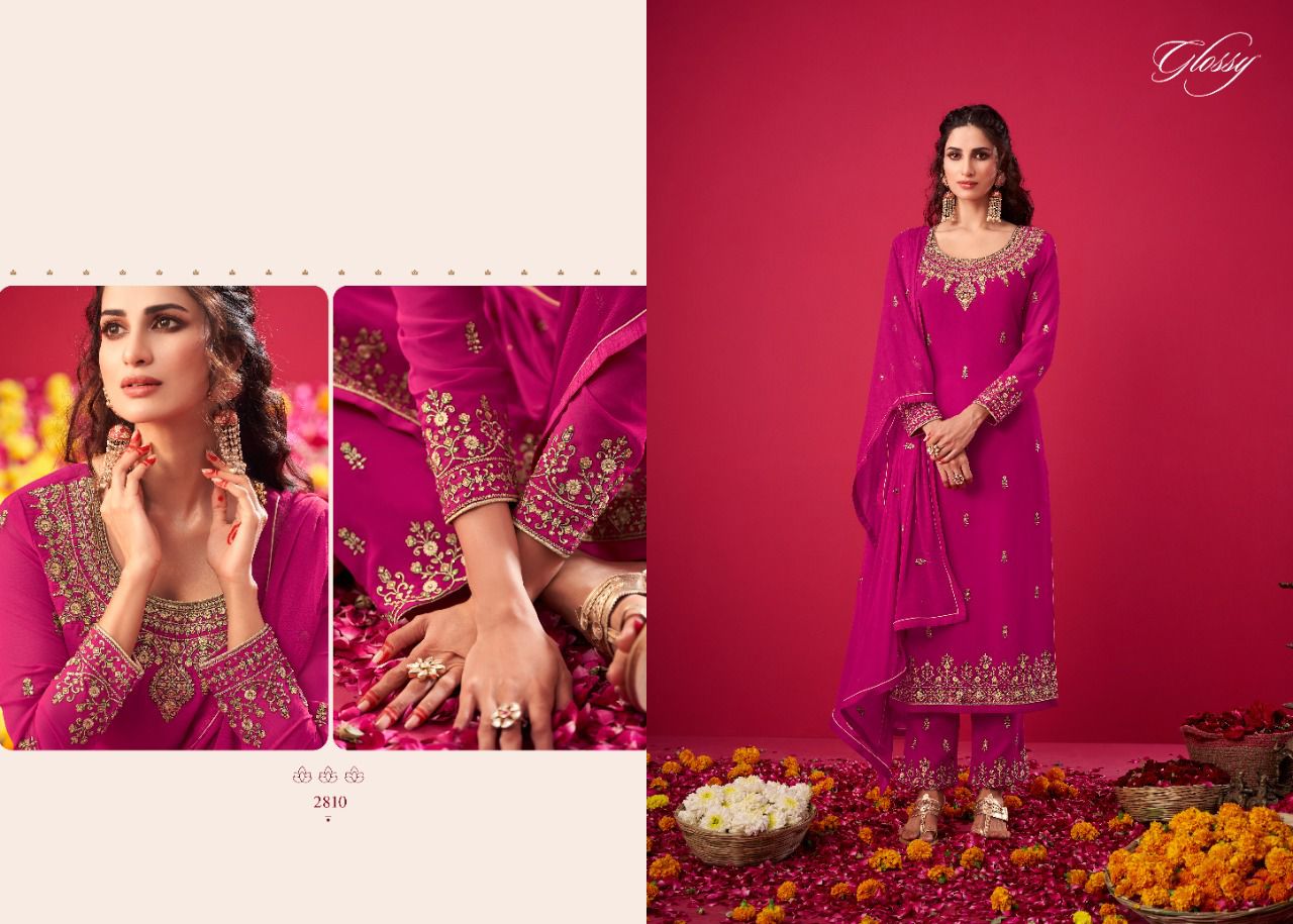 Glossy Naqsh 2808 Georgette Embroidery Work Heavy Wedding Wear Salwar Kameez Collection
