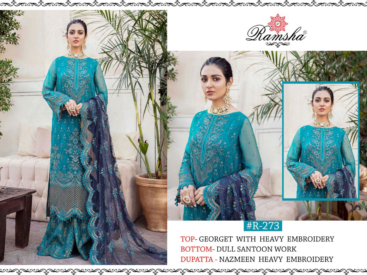 Ramsha R 273 to 276 Designer Fancy Wedding Wear Georgette With Heavy Embroidery Work Pakistani Salwar Suits Collection
