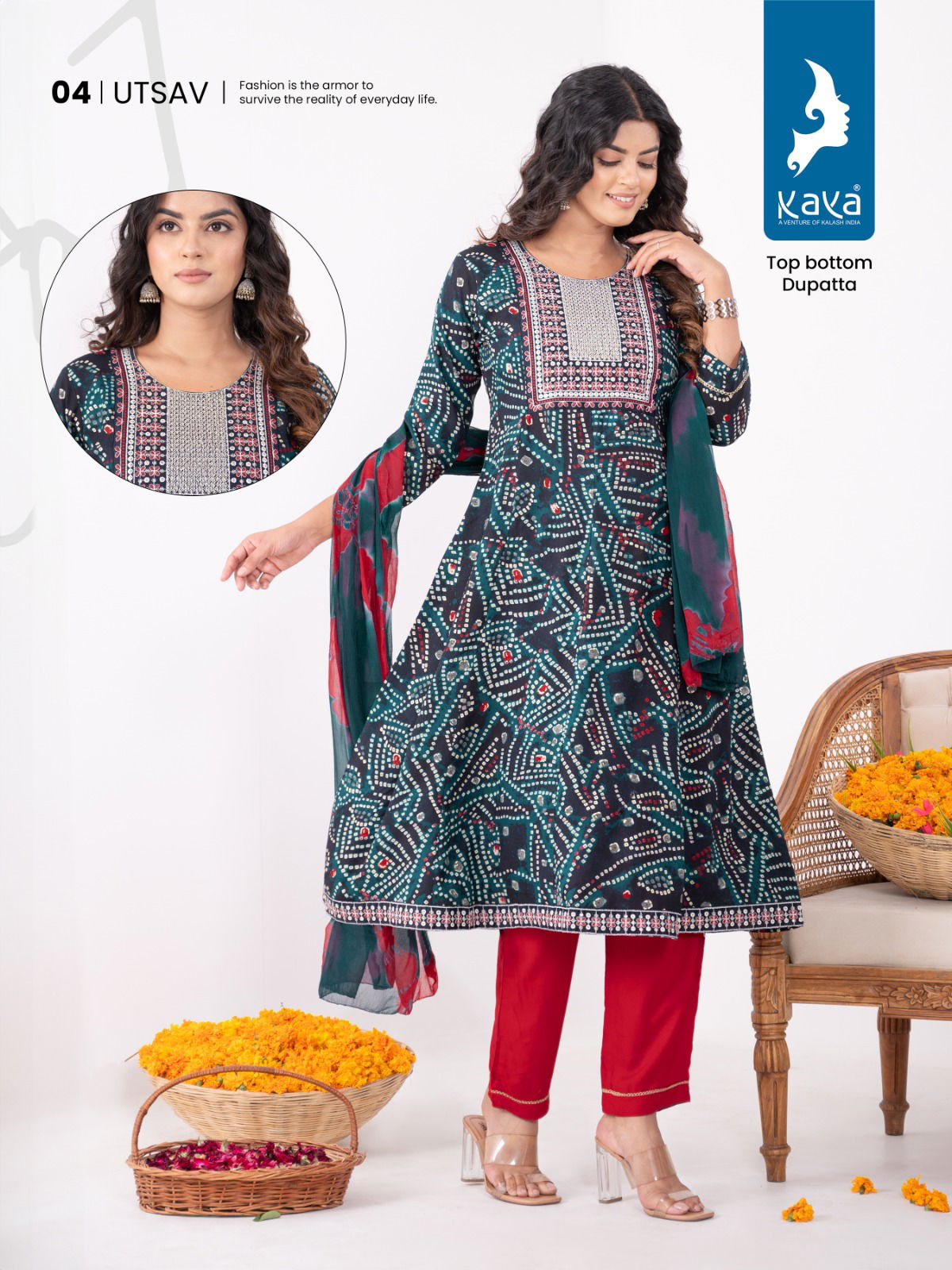 Utsav By Kaya Rayon Printed Kurti With Bottom Dupatta Catalog