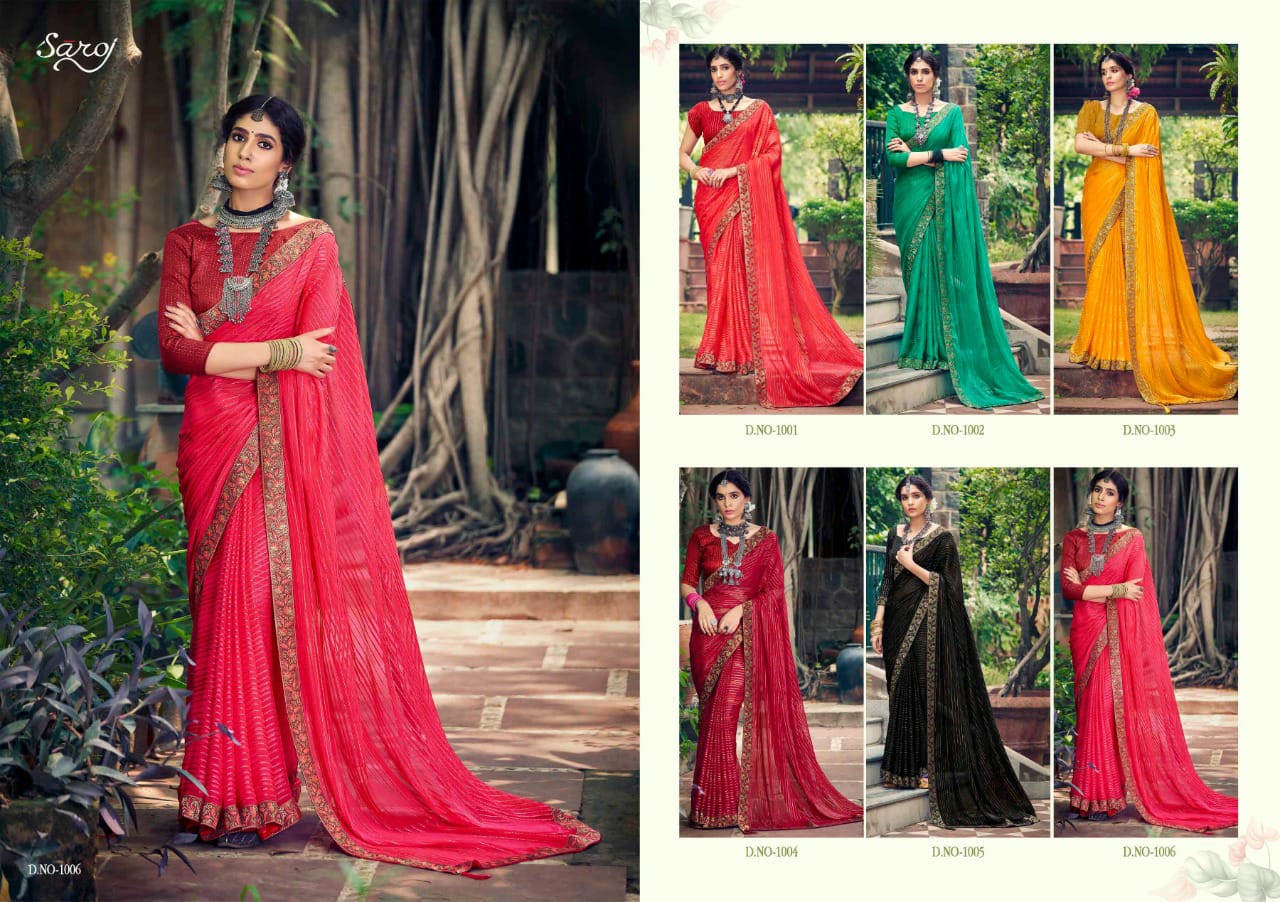 Saroj Sanwaree Weightless Georgette Satin Designer Party Wear Saree Collection
