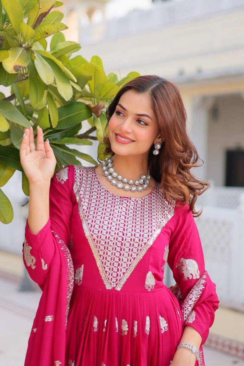 Sn 2399 Beautiful Chinon Gown With Dupatta Wholesale Clothing Distributors In India