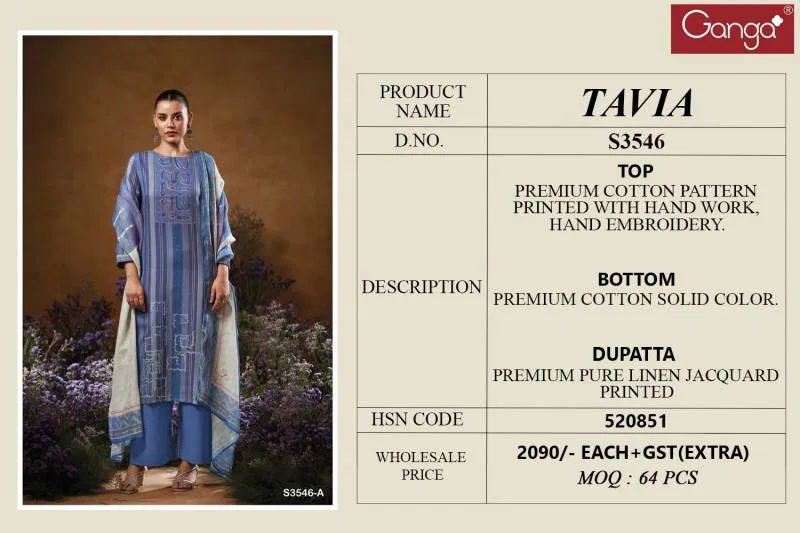 Tavia By Ganga Cotton Printed Embroidered Salwar Kameez Bulk Orders In India