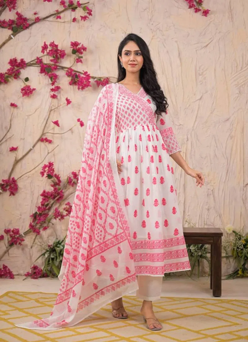Tanyaa P 344 Mul Cotton With Print And Handwork Touchup Readymade Suit Suppliers In India