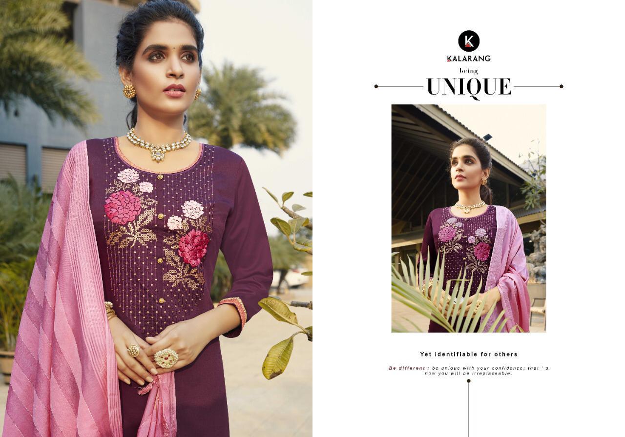 Kalarang Mahek Latest Designer Pure Jam Cotton Embroidery Work Festival Wear Dress Material Collection
