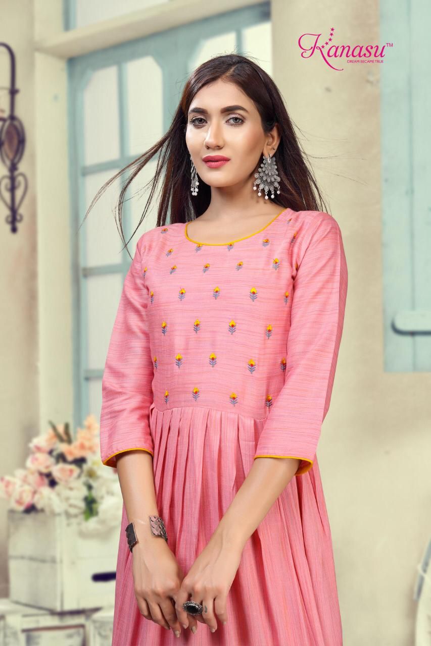 Kanasu Lemon Heavy Rayon Ethnic Wear Anarkali Long Designer Kurtis Collection
