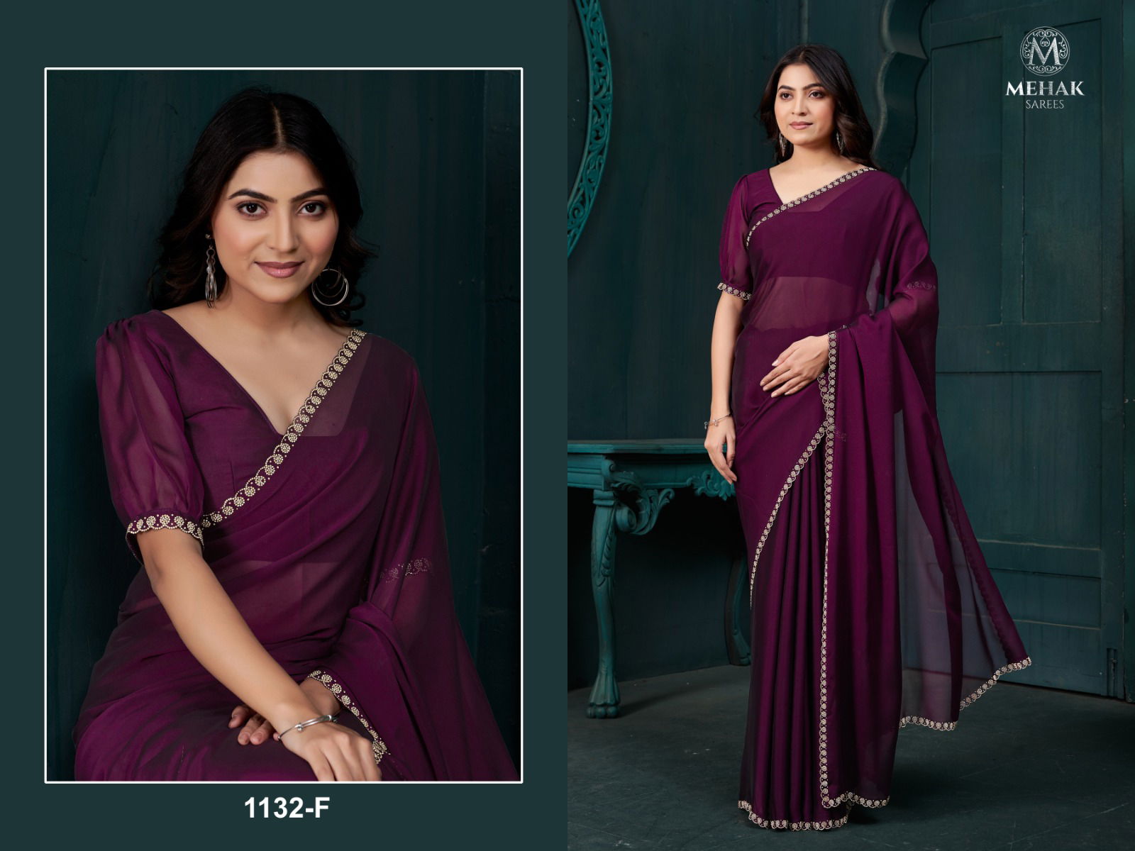 Mehek 1132 A To F Crepe Silk Party Wear Designer Saree Exporters In India
