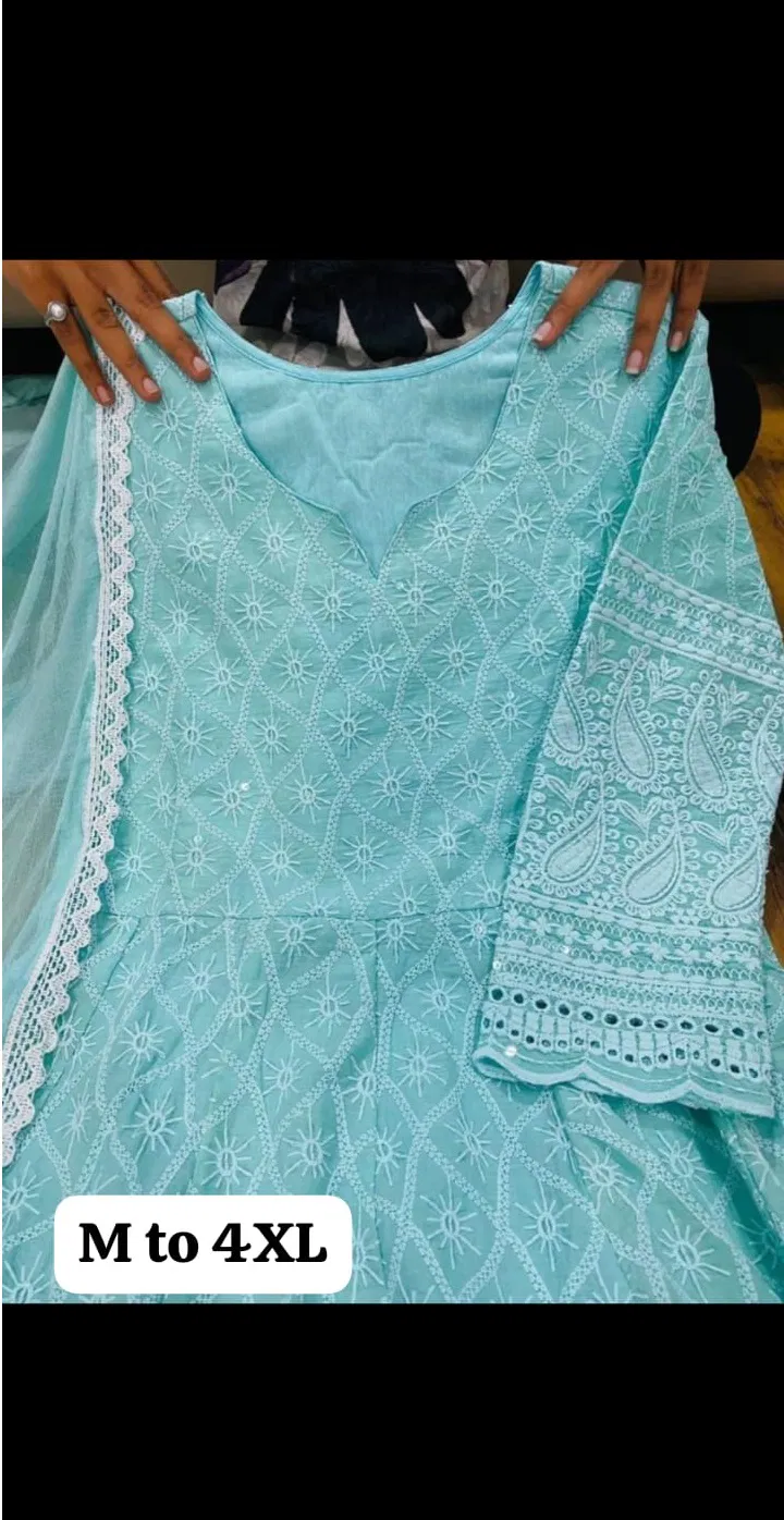 Virat Fashion Cotton Anarkali With Lakhnavi Work Gown With Dupatta Catalog
