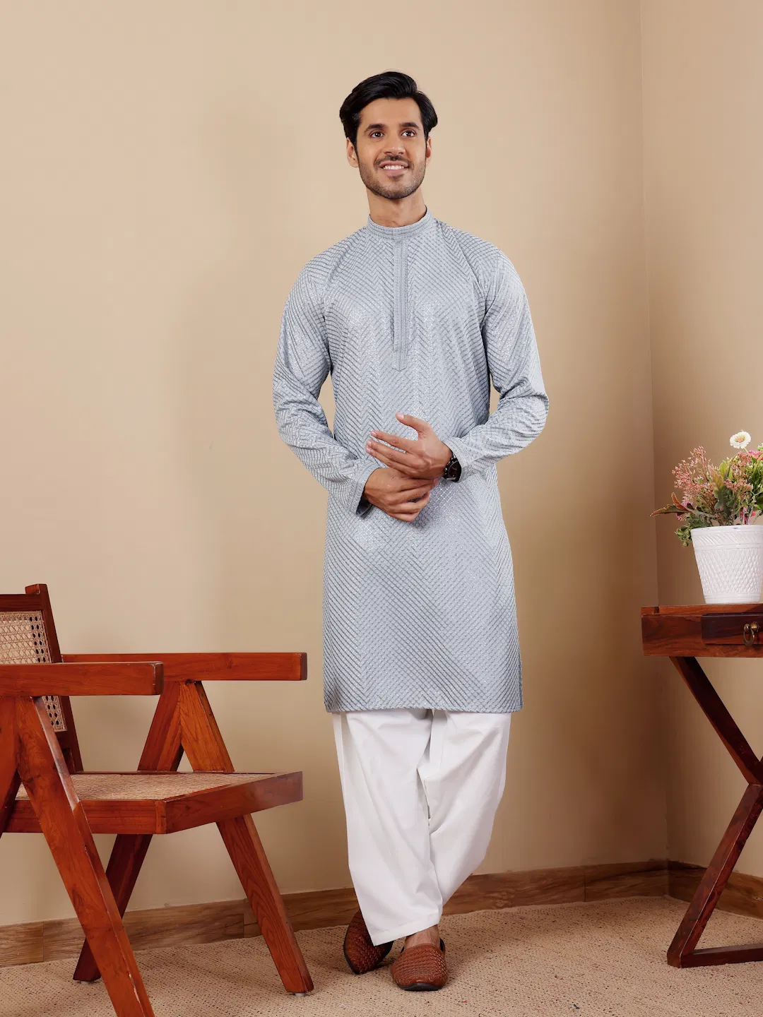 Rw Viscose Chikankari Work Kurta Pyjama Wholesale In India