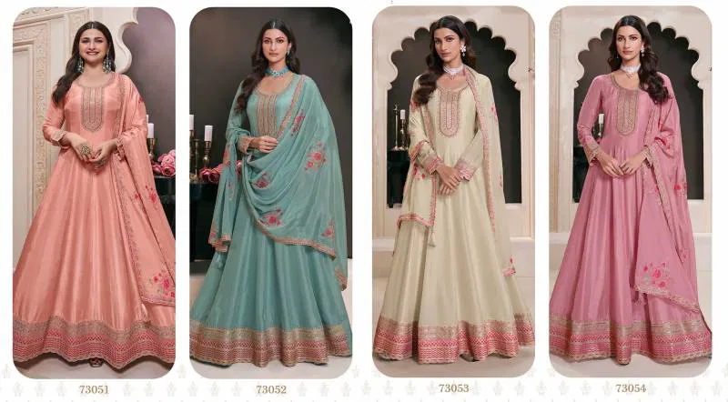 Naaz Super Hit 73051 To 73054 Silk Embroidered Anarkali Suit Wholesalers In Delhi