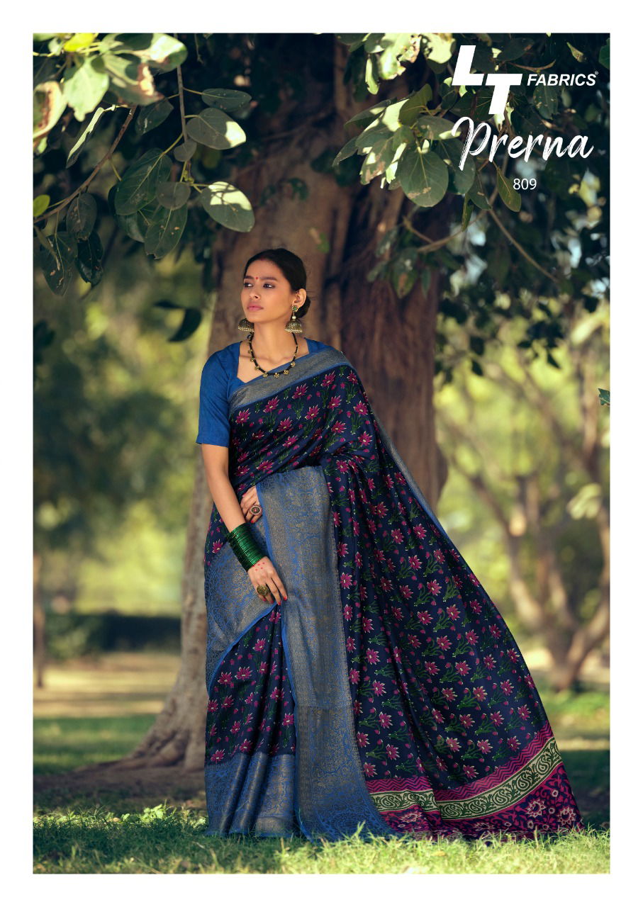Lt Prerna Fancy Designer Festive Wear Heavy Printed Cotton Silk Sarees Latest Collection
