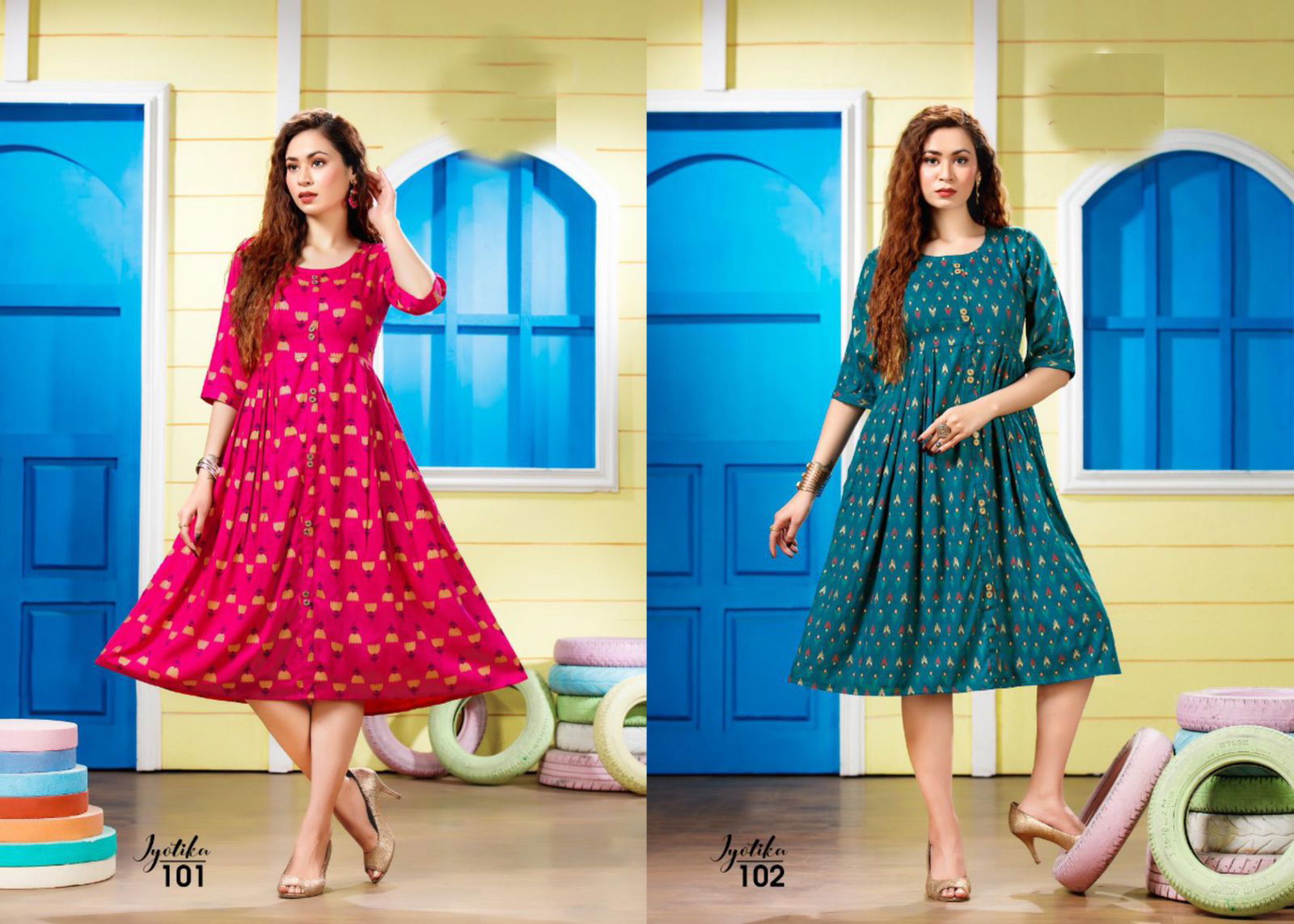 Jyotika 101 Regular Wear Printed Rayon Anarkali Kurti Collection