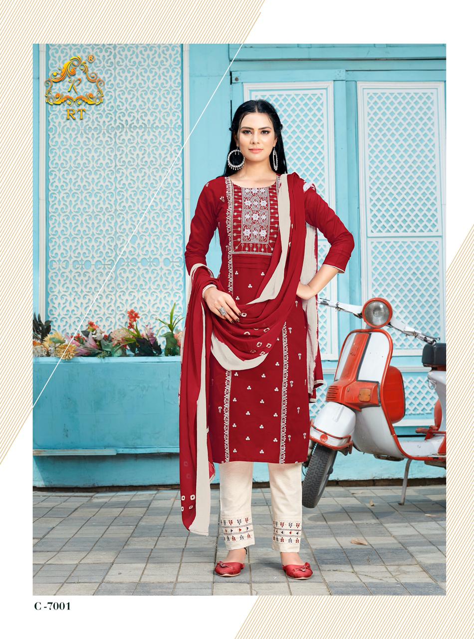 Rt Lucknowi Heavy Embroidery Kurti with Pant and Dupatta Ready Made Collection
