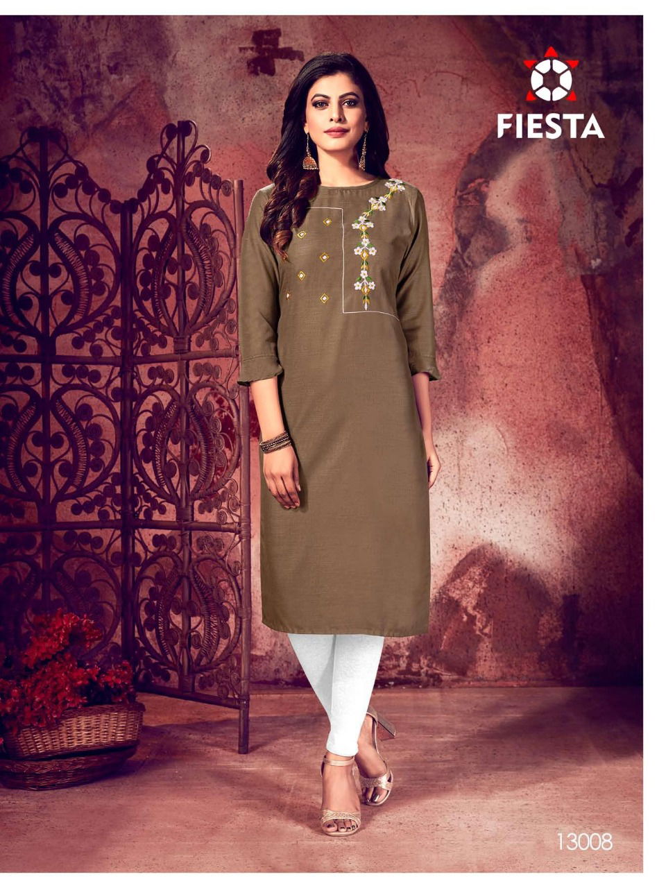 Fiesta Zubee Latest Designer Fancy Festive Wear Straight Embroidery Kurtis Collection
