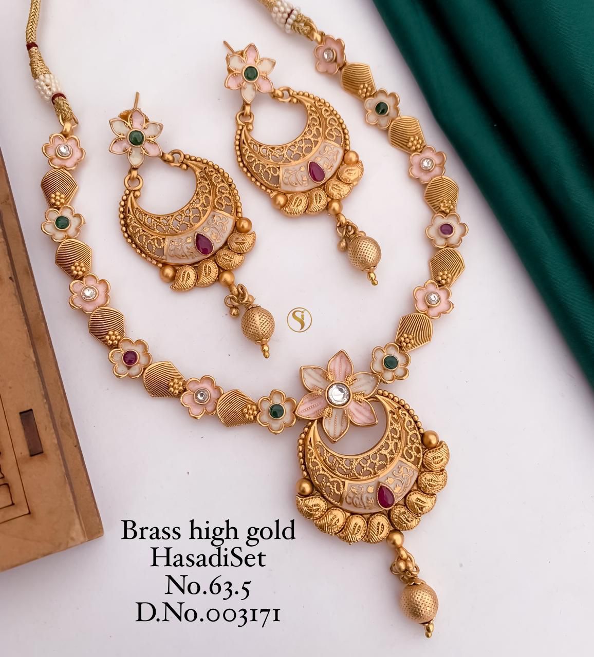 Brass High Gold Designer Hasadi Set 3 Necklace With Earrings Catalog