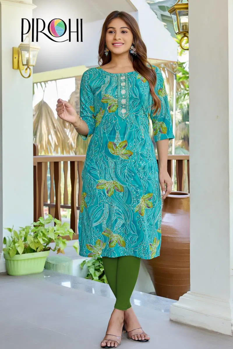 Siri 2 By Pirohi Rayon Foil Printed Straight Kurti Bulk Orders In India