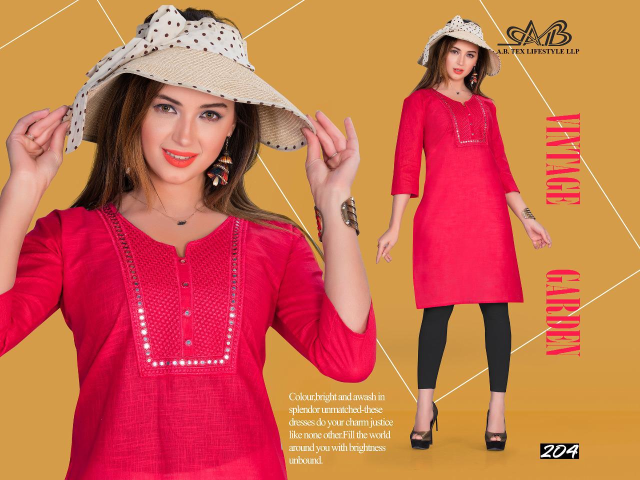 Ab Dhani 1 Designer Regular Wear Neck Work Cotton Slub Pure Kurti Collection
