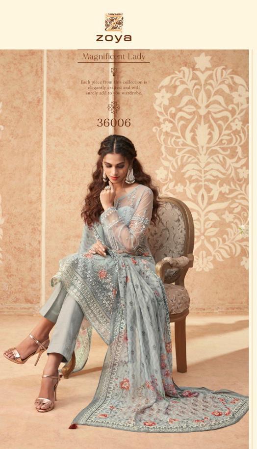 Zoya Latest Collection Of Designer Party Wear Wedding Wear Butterfly  Net Embroidered Salwar Suit With Chiffon Printed Dupatta