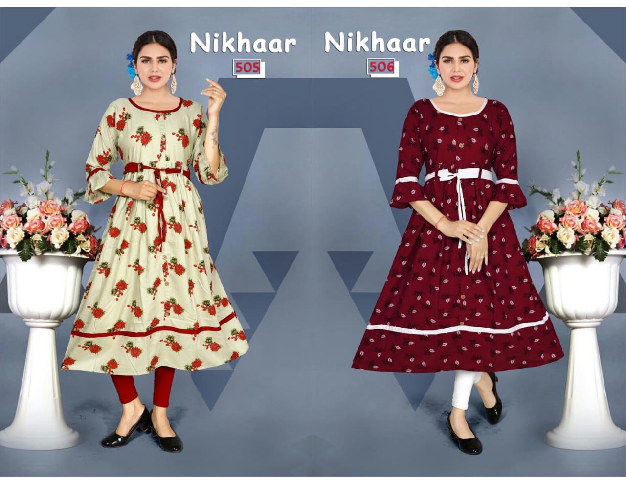 Nikhaar 5 Latest Designer Fancy Ethnic Wear Pure Rayon Printed Anarkali Kurtis Collection

