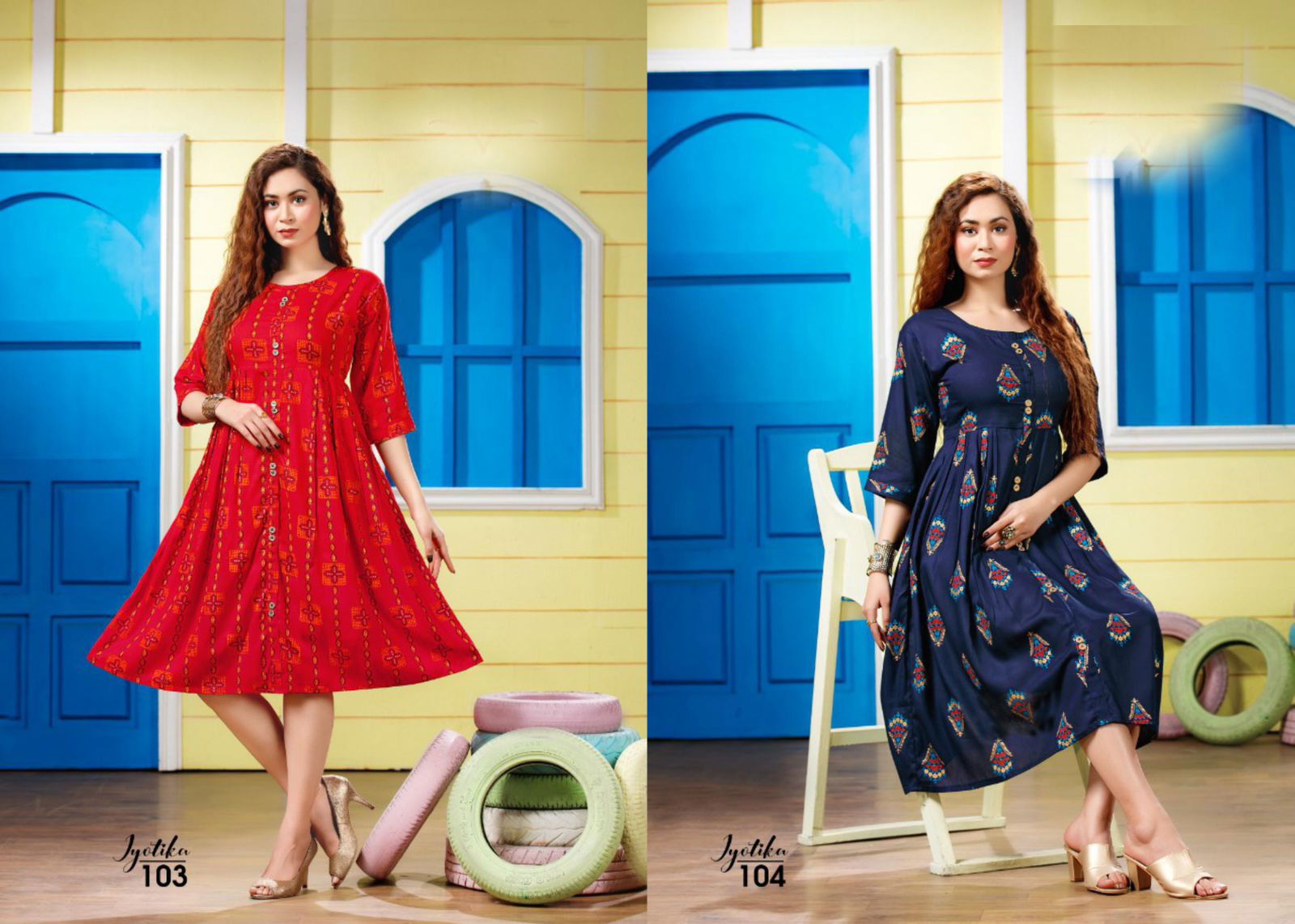 Jyotika 101 Regular Wear Printed Rayon Anarkali Kurti Collection