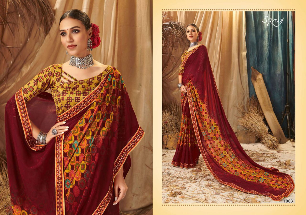 Saroj Saloni Latest Designer Fancy Casual Wear Printed Georgette Sarees Collection
