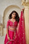 Rani Colour Silk With Leaf Embroidery Work Lahenga With Blouse Dupatta Best Wholesale In Surat KF 2144