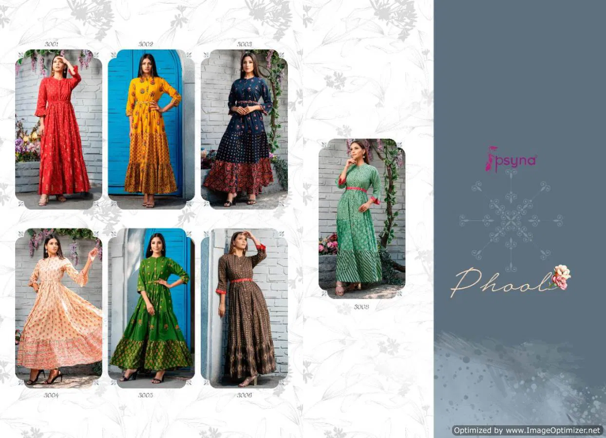 Psyna Phool Vol 3 Casual Wear Full Gown Style Cambric Cotton Kurti Collection 