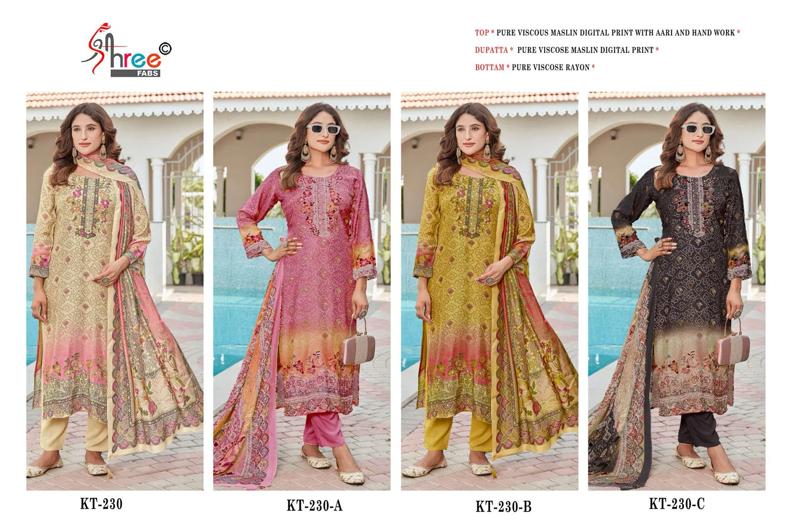 Shree Kt 230 Viscose Maslin Printed Salwar Suits Wholesale Market In Surat