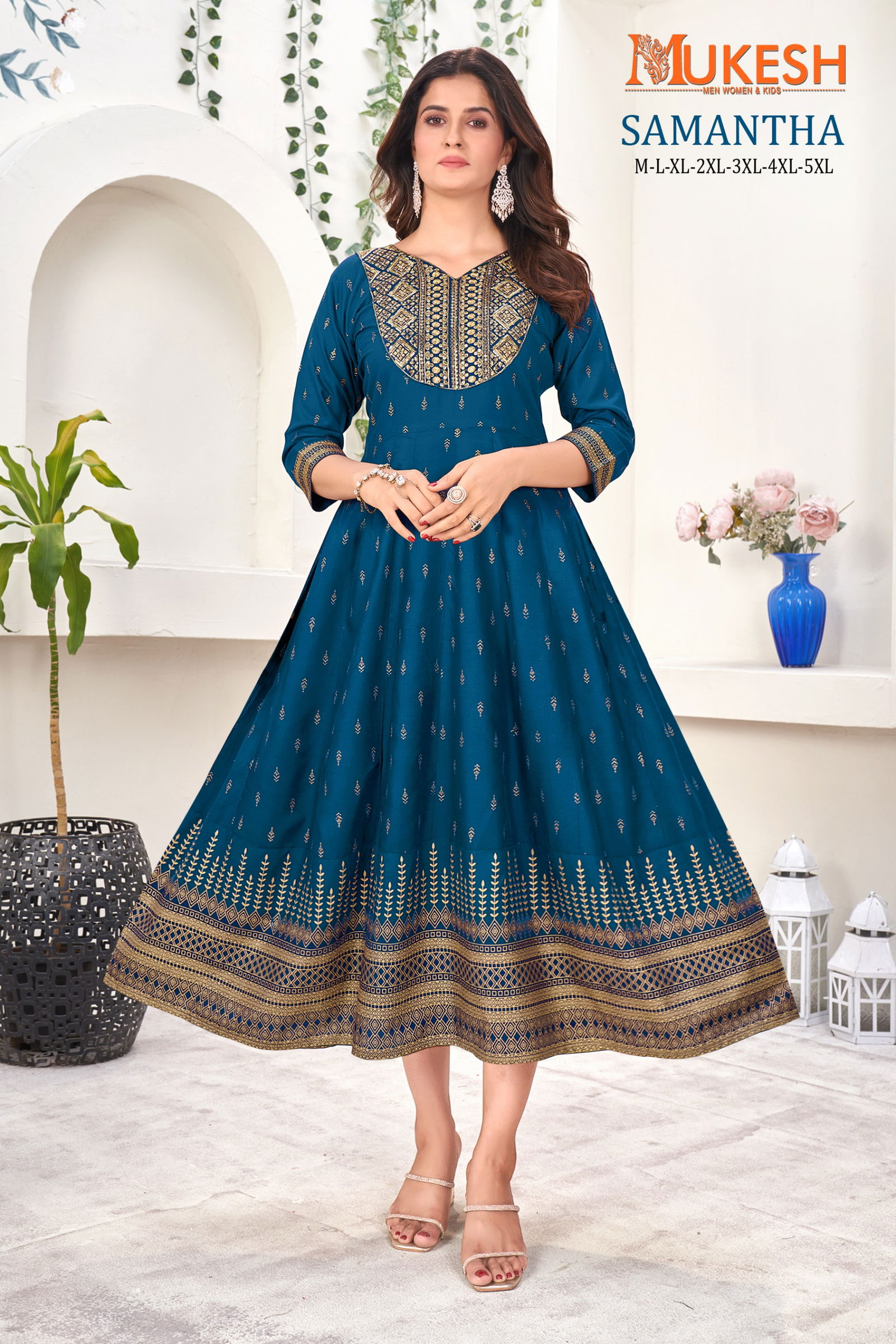 Samantha By Mukesh Rayon Embroidery Long Plus Size Kurtis Wholesalers In Delhi