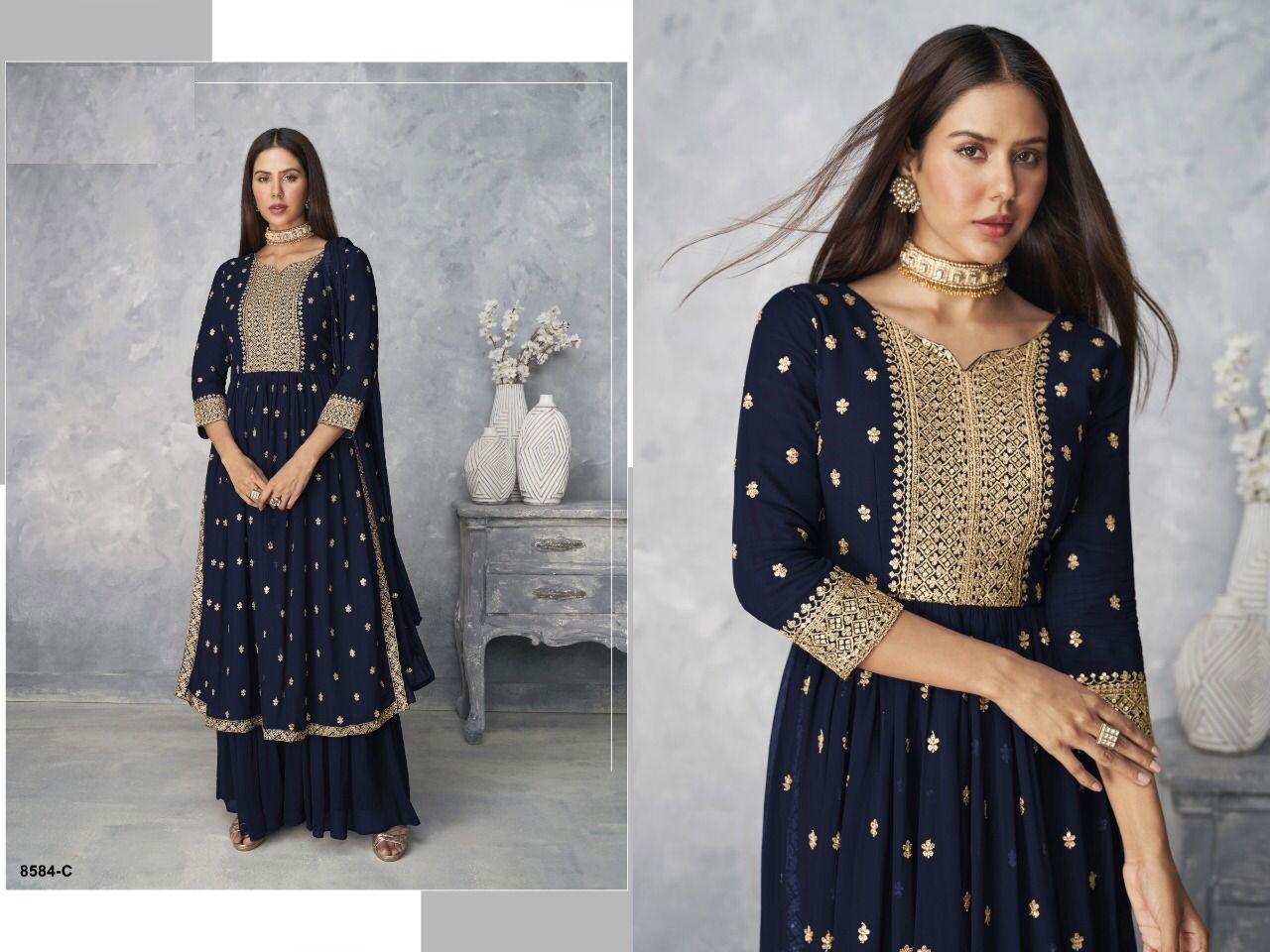 Super Hit 8584 Fancy Wedding Wear Georgette Heavy Embroidery Salwar Kameez