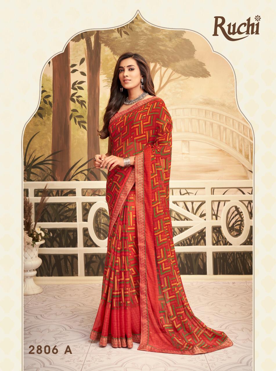 RUCHI BAHAAR Chiffon Satin Border Less Designer Daily Wear Printed Sarees Collections