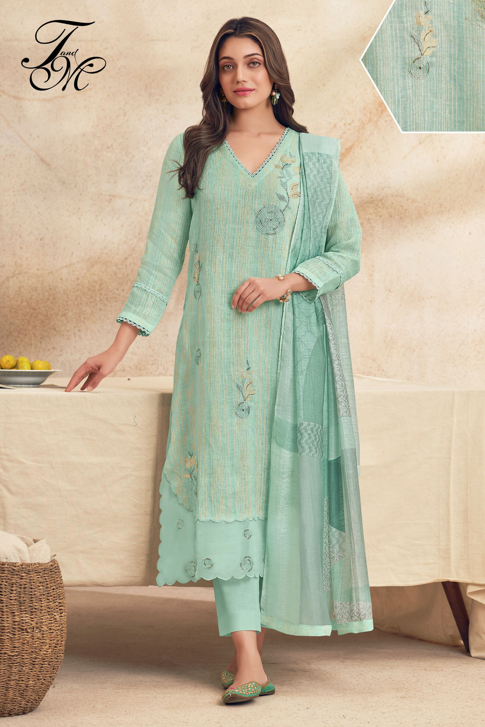 Nirjhari By T&M Fancy Linen Embroidery Dress Material Orders In India