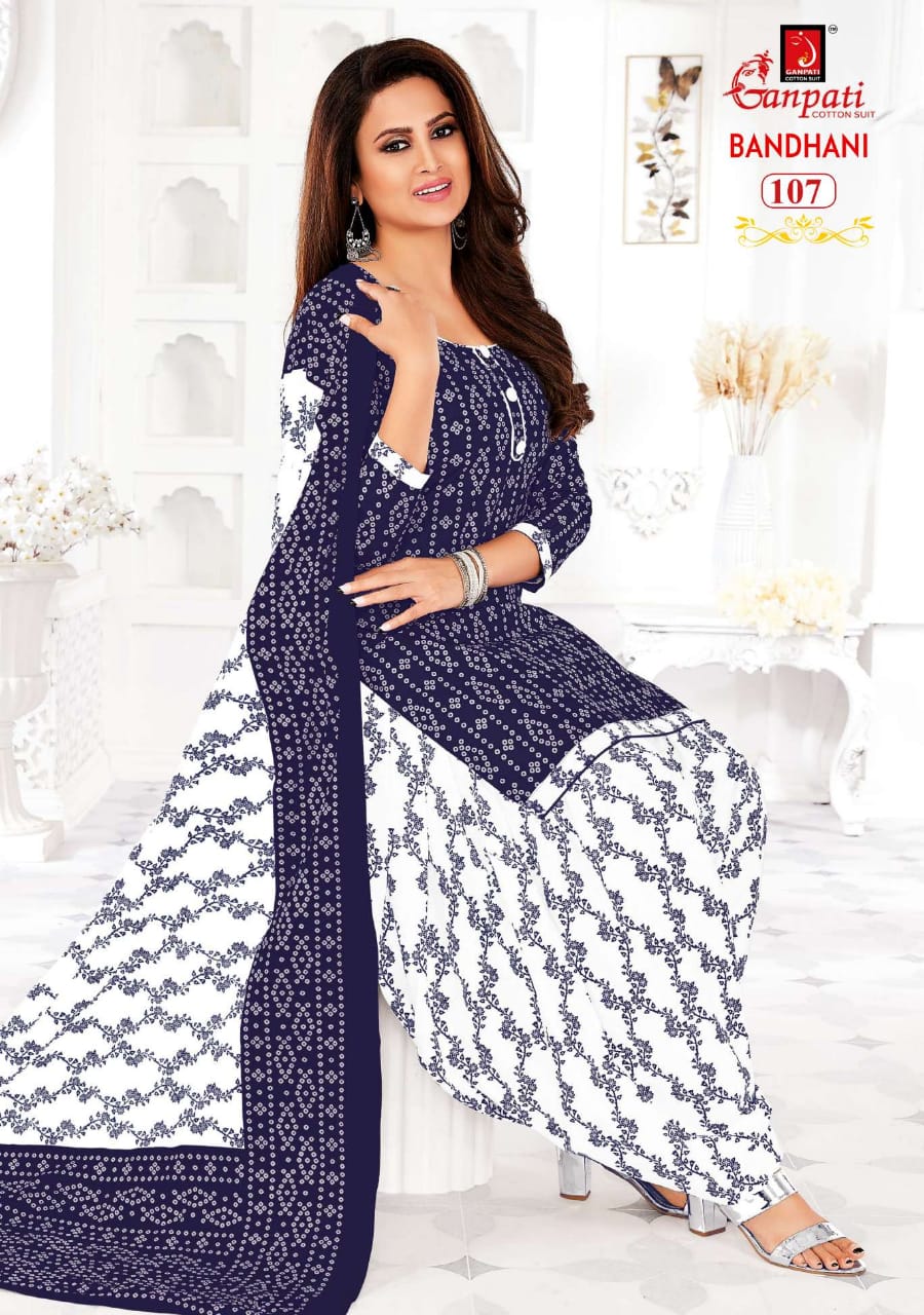 Ganpati Bandhani 1 Printed Cotton Regular Wear Designer Dress Material Collection
