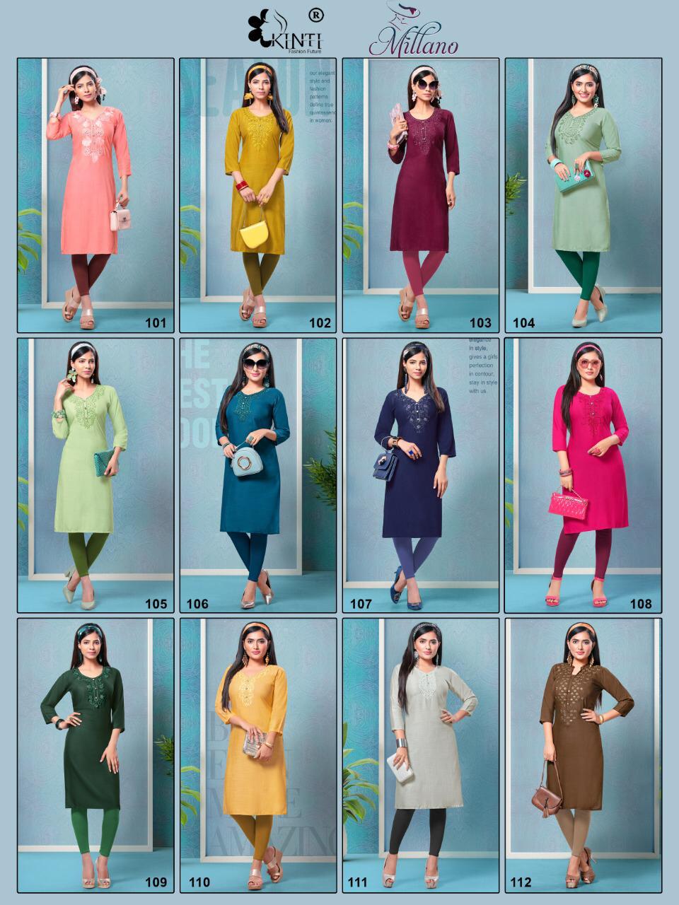 Kinti Millano Latest Designer Straight Neck Mirror Embroidery Work Style Kurtis Collection  
