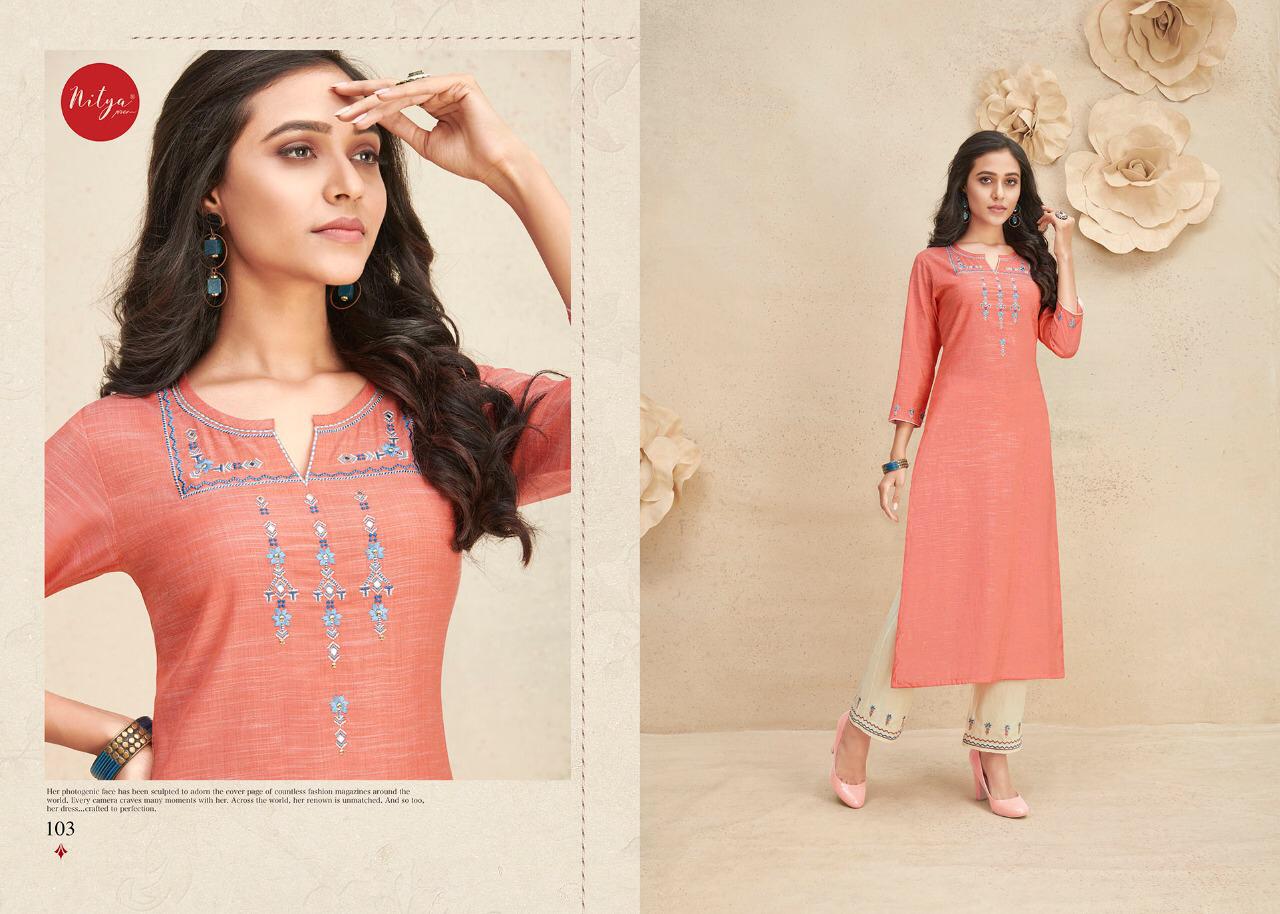 FABRICS (NITYA) SHANAYA Latest Fancy festive Wear Fancy Cotton Worked Kurtis With Bottom Collection